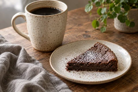 En lugn fikastund med kaffe och en bit kladdkaka.
