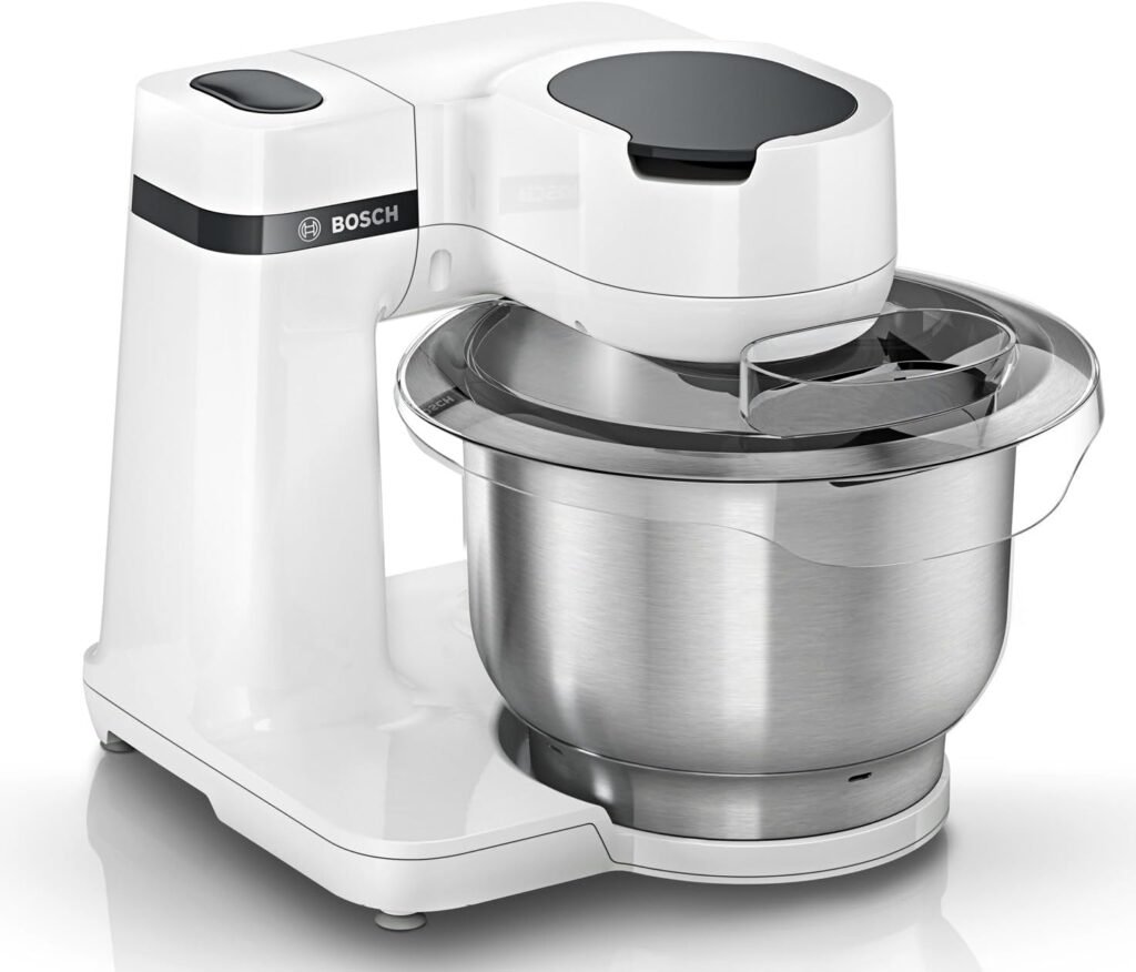 Bosch MUM2 700W - Köksmaskin med hastighetsreglering, knådar/blandar och vispar i tre olika riktningar, skydd mot överbelastning, diskmaskinssäkra delar, vit